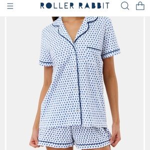 Roller Rabbit Blue Heart-Print Short Pajama Set